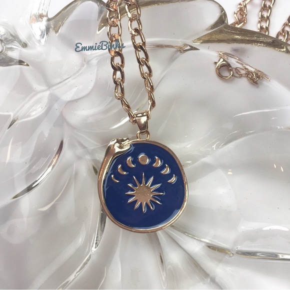 LAST 1 New Gold Plated Ouroboros Moon Phase Enamel Pendant Necklace - Gold Blue - Picture 7 of 13